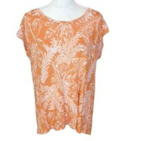 Rachel Zoe Orange and White Cap Sleeve Top in a Leaf Design in Size XL - Picture 1 of 5